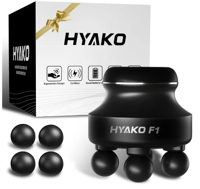 HYAKO F1 Handheld Deep Tissue Massager | Muscle Pain Relief,5 Speed 4 Heads